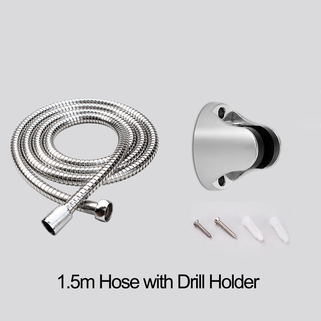 Bathroom Shower Head Hose Holder Set 1.5m Chrome plated 2 meter Commen Pipe with No Drill Bracket Shower Head Accessory