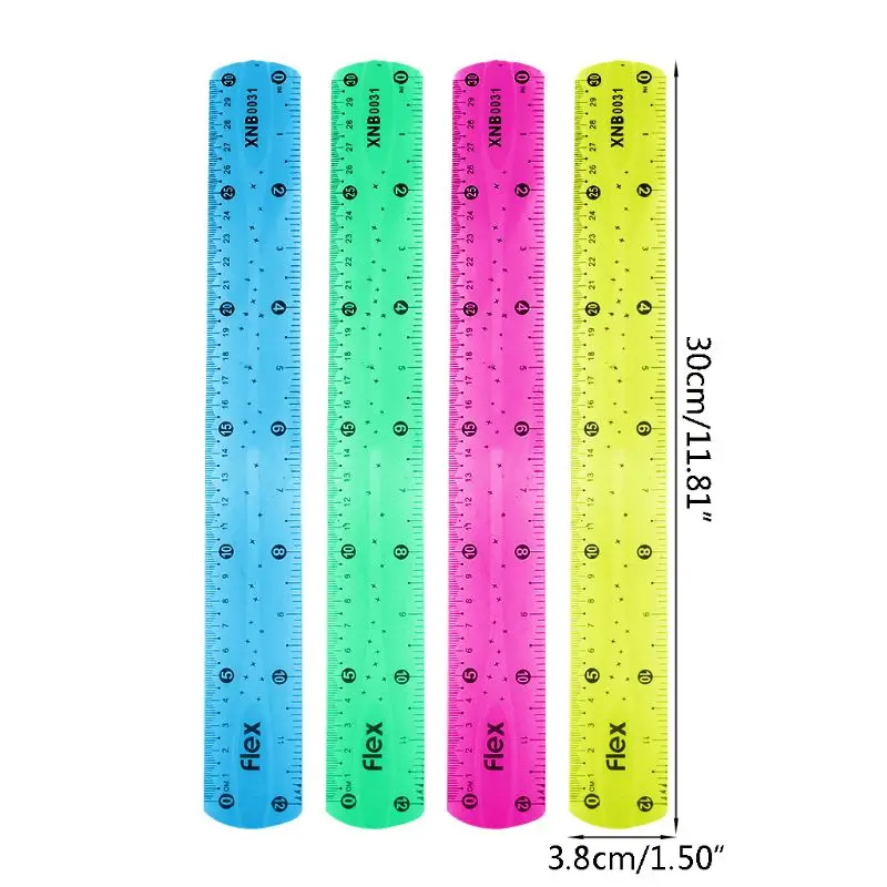 1PC 30cm Multicolour Student Flexible Ruler Tape Measure Straight Ruler Office School Supplies LX9A