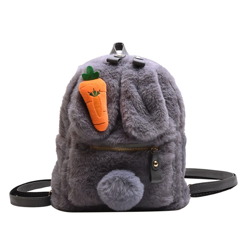 Мягкий меховой плюшевый рюкзак для женщин с помпоном, маленькие рюкзаки, женская школьная сумка для девочек-подростков, милый кролик, Mochilas,, XA579H - Цвет: Gray L