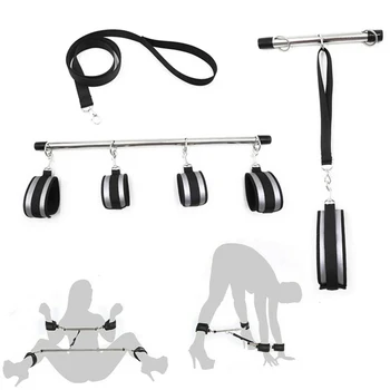Adult Game Restraint Shackles Metal Spreader Bar Bondage Set With Handcuff Ankle Cuffs Collar Fetish Slave Bdsm Roleplay Sex Toy 2