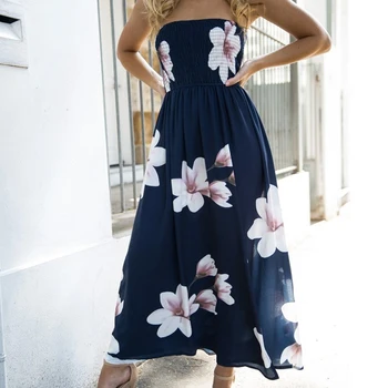 

2019 Bohemian Beach Dress Women Summer Casual Sleeveless Split Floral Off Shoulder Maxi Long Boho Dress Clothing Robe Female