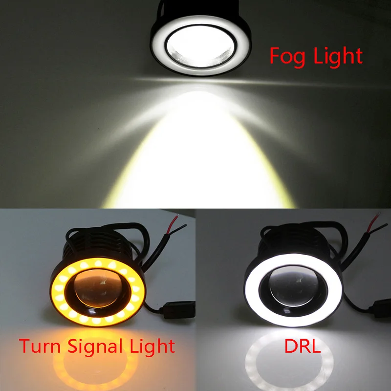 YCCPAUTO 2,5/3,0/3,5 дюймов Автомобильный светодиодный противотуманный фонарь Водонепроницаемый белый+ желтый/янтарный COB ангельские глазки DRL поворотные сигнальные лампы 12 В 2 шт