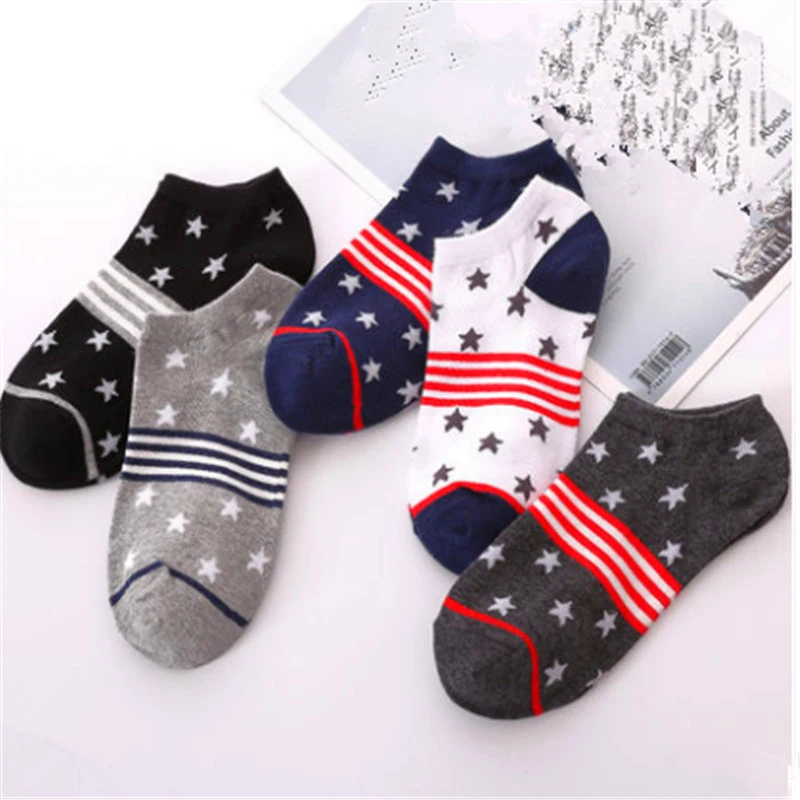 Thick Star Stripe 5 пар/партия, носки для мужчин и женщин носки-башмачки в полоску со звездами осенне-зимние теплые Дышащие Короткие носки для мальчиков, носки, Тапочки - Цвет: Thick Star Stripe