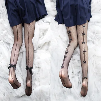 

Sexy Women Vintage Pantyhose Summer Nylon Bowknot Japanese Kawaii Tights Girls Lovely Black Mesh Fishnet Slim Net Tight