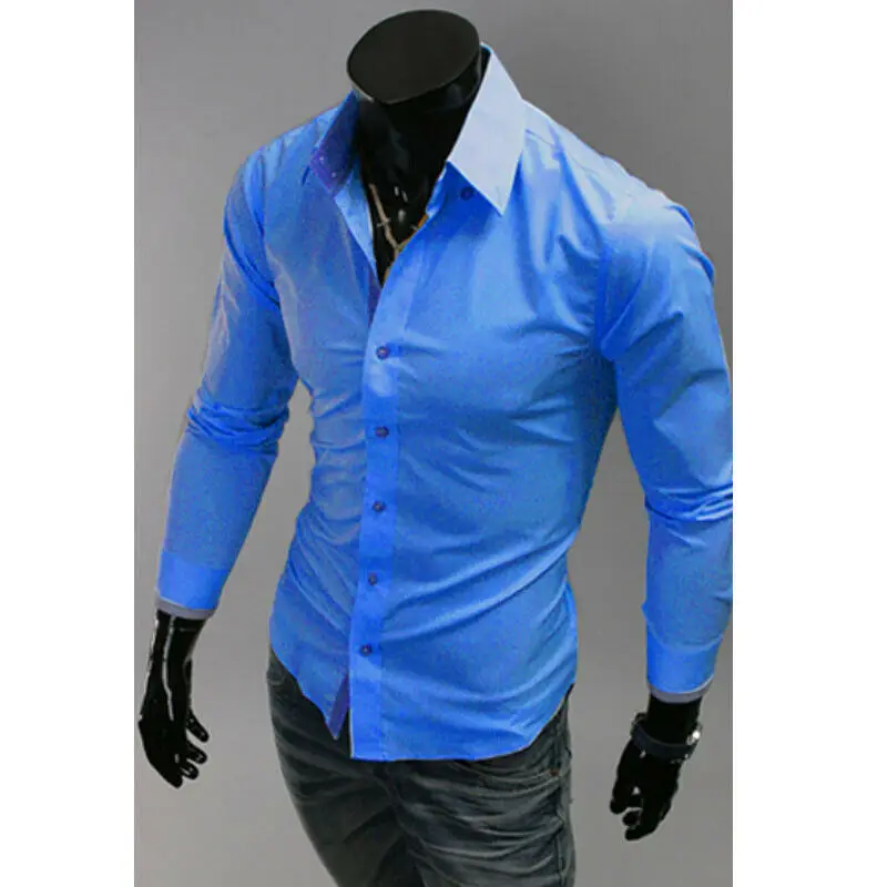 Men's Shirts Cotton blend Business Casual Navy blue turndown collar Office wedding management Slim large size Shirts