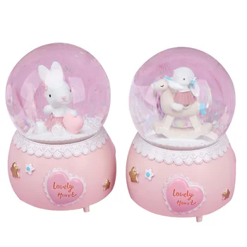

Creative Sweet Rabbit Snow Globe Crystal Ball Rotating Music Box Christmas Decoration For Home Home Decoration Accssories