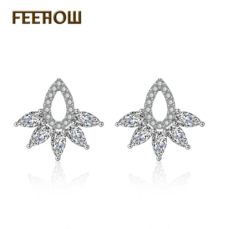 FEEHOW прозрачная капля кубический циркон серьги гвоздики модные капли воды полые