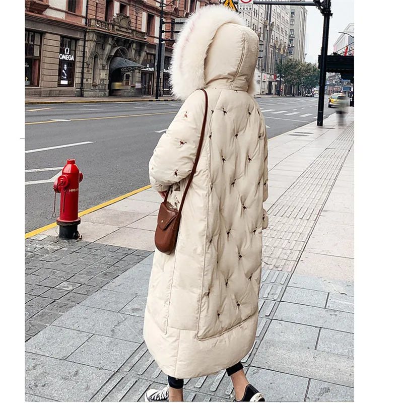 Модная женская парка, черный, синий, бежевый, S-2XL, большие размеры,, зимняя новая Корейская одежда с длинными рукавами и капюшоном, свободная, длинная, теплая одежда LR434