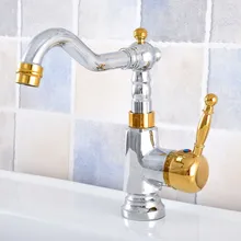 

Kitchen Wet Bar Bathroom Vessel Sink Faucet Silver Polished Chrome Gold Color Brass Swivel Spout Mixer Tap Single Hole msf803