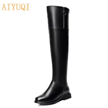 AIYUQI/женские Сапоги выше колена; Новинка года; высокие сапоги из натуральной кожи; модные женские сапоги до бедра на плоской подошве; большие размеры