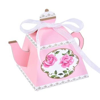 

50pcs With Ribbon Candy Box Paperboard Teapot Shape Tea Time Whimsy Collection European Style Packing Party Favor Sugar Storage