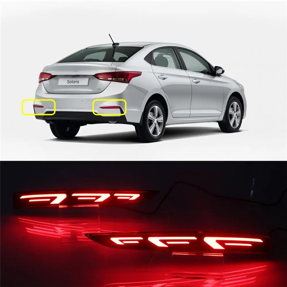 2 шт. Светодиодный отражатель заднего бампера для hyundai Accent Solaris, функция дальнего света+ стоп-сигналы - Испускаемый цвет: Model B