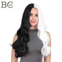 BCHR, белый, черный, Харадзюку, 13*4, парик на кружеве для женщин, длинный волнистый синтетический парик, Термостойкое волокно, парик для косплея