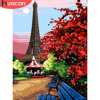 

HUACAN Painting By Number Tower Landscape Drawing On Canvas HandPainted Art Gift DIY Pictures By Number Tree Kits Home Decor