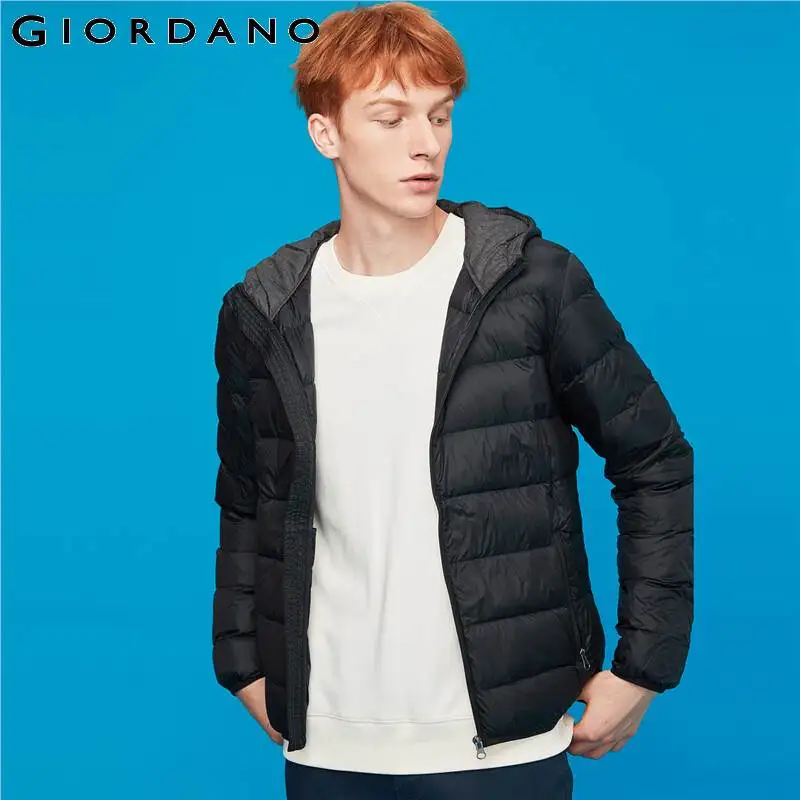 Giordano мужская куртка на утином пуху Мужская машинная стирка легкий пуховик с капюшоном сохраняет тепло легкий уход карман зимнее пальто для мужчин