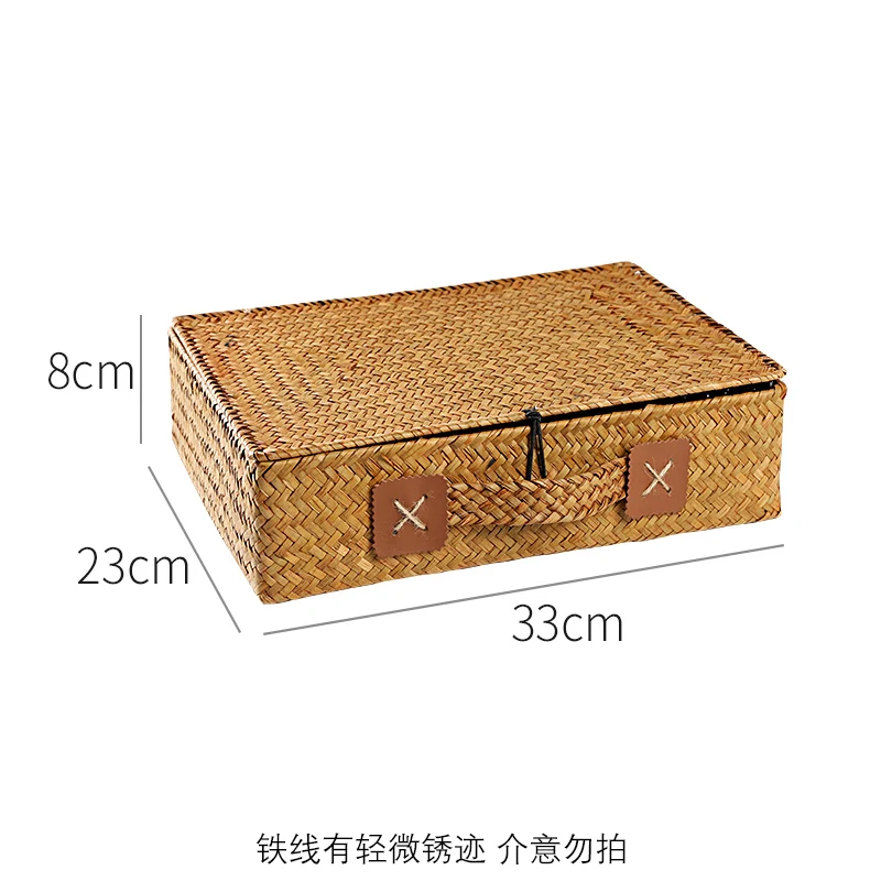 Японская солома с ручкой ящик для хранения прямоугольный портативный чемодан для мелочей Бытовая Спальня ткачество коробка для хранения одежды - Цвет: M  33x23x8cm