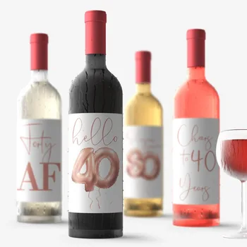 

40th Birthday Rose Gold Balloon Wine Labels Unique 4 pcs Birthday Party beer labels Birthday favors Wine Stickers