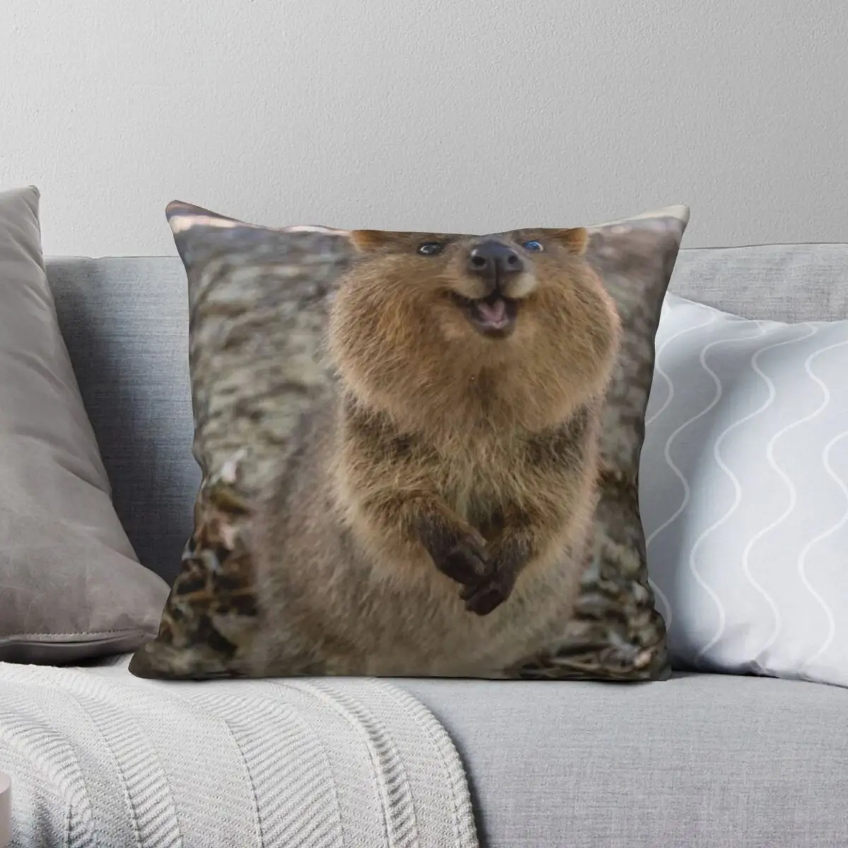 

Be Happy Like A Quokka Square Pillowcase Polyester Linen Velvet Printed Zip Decorative Sofa Seater Cushion Case