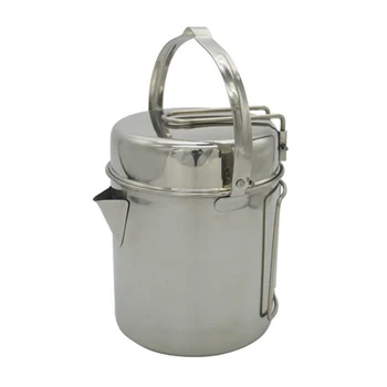 

Stainless Steel Camping Cookware Set Hanging Pot Folding Handle Pot Outdoor Hiking Cooking Tableware Picnic Set
