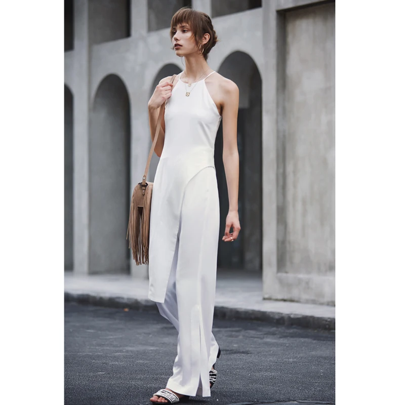 AEL High Waisted Woman Wide Leg Pants White Fashion slim Women Trousers Casual Full Length Side Slit Palazzo Pants