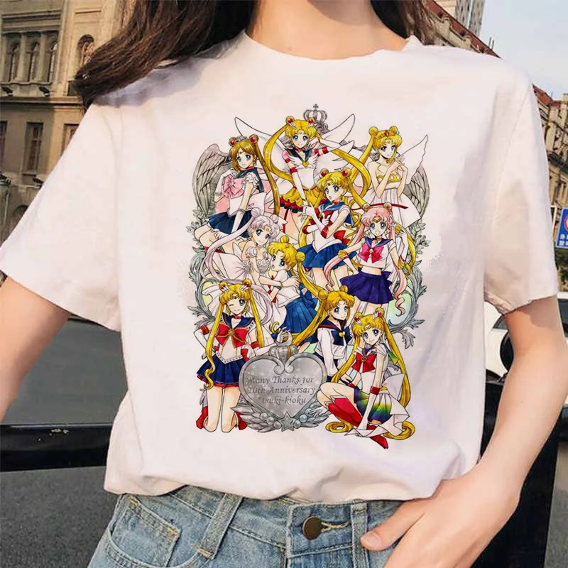 Sailor Moon 90s забавная футболка кофта с капюшоном футболка Эстетическая кошка аниме Женская Милая футболка Kawaii тройники мода Ullzang