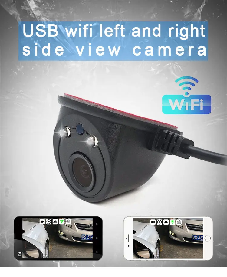 Carsanbo, USB, беспроводной, WiFi, автомобильный, 2 светодиодный, белая лампа, камера, HD, ночное видение, слепой уголок, боковая камера для IOS и Android, телефон