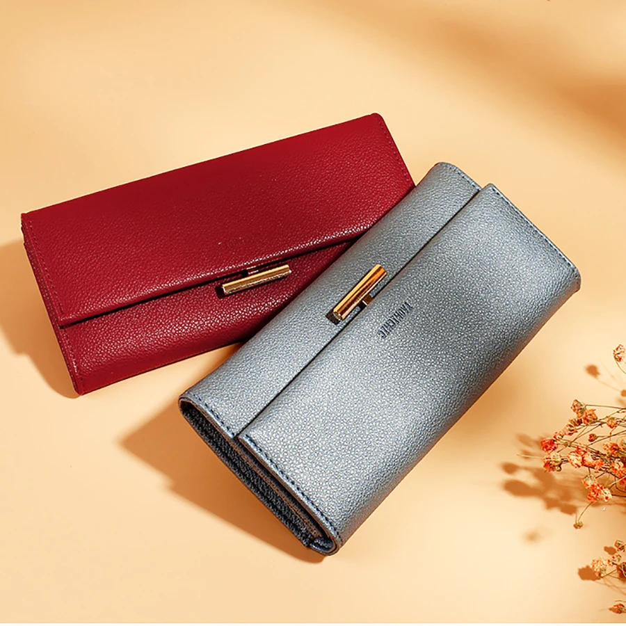 

Fashion Litchi Pu Clutch Metal Buckle Phone Wallet Ladies Business Long Wallets Multi-function Girls Purse Card Flip Holders New