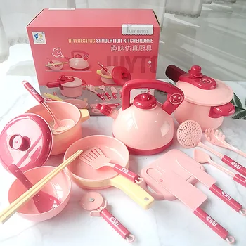 

16 PCS Simulate Cooking Toys Pink Blue Kitchen Cutlery Set Plastic Home Appliances Girls Pretend Play Toys Educational Toys
