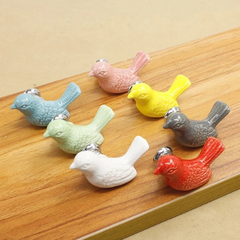 Ceramic Cute Birds Knobs Dresser Knob Drawer Pulls Handles Cupboard Pulls Knob Pink Green Kids Cabinet Knob Furniture Home Decor