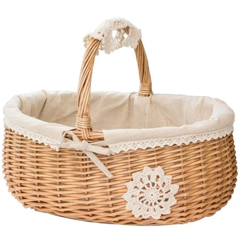 

Wicker Rattan Storage Basket Handmade Portable Picnic Fruit Vegetable Bucket Creative Flower Basket Home Debris Storage Case