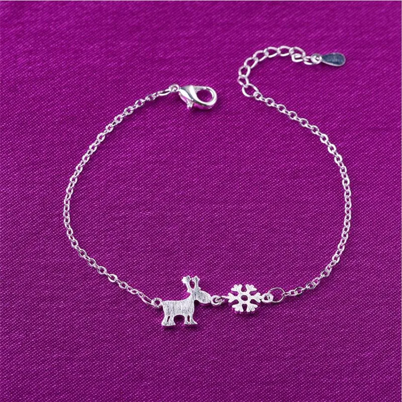 Promotion Lady Christmas Deer Snowflake Design Bracelets For Women Jewelry Fashion 925 Silver Bracelet Girls Accessories | Украшения и