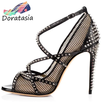 

DORATASIA Fashion Girl Rivet Thin Belt Super High Heel Sandals Sexy Sandals Women Party Club Peep Toe Shoes Woman