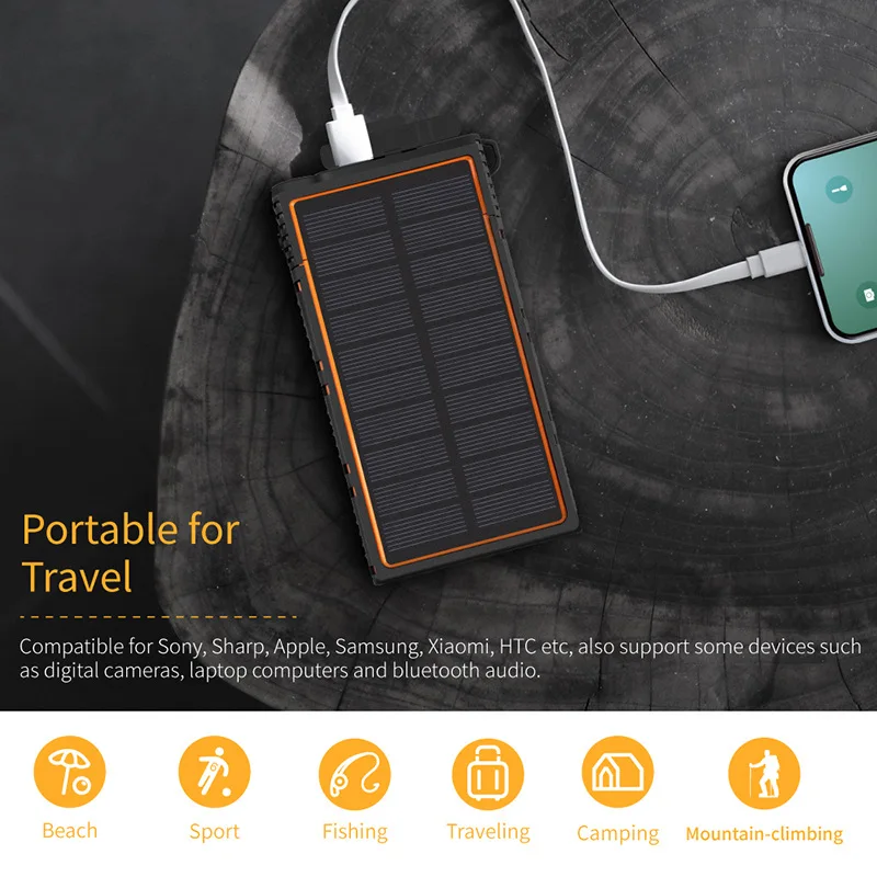 Новинка,, 20000 мАч, солнечное зарядное устройство, водонепроницаемый, пыленепроницаемый и осенний, двойное USB портативное зарядное устройство, светодиодный светильник