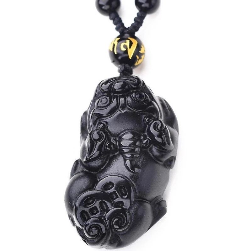 

1Pc Luck Natural crystal hand engraving PI xiu of obsidian Wealth pendant Good Luck Men Women pendant