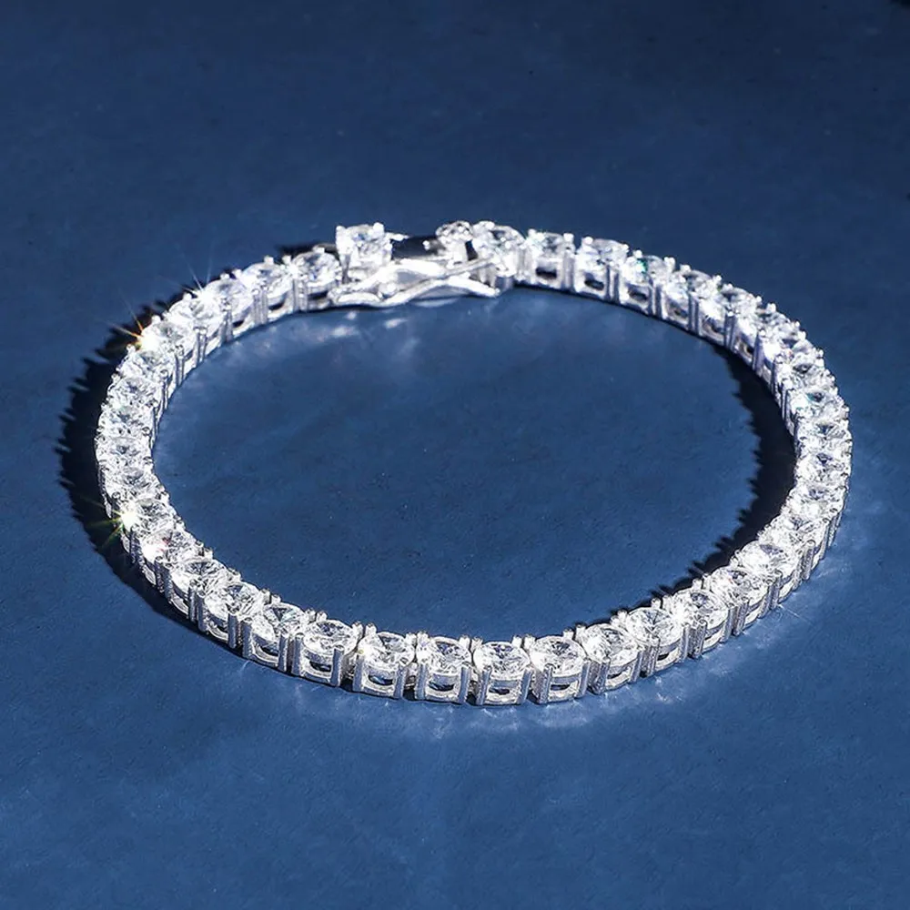 925 пробы серебряные цепи браслеты с кубическим цирконием Bling 4 мм теннисные цепи браслет для мужчин и женщин хип-хоп ювелирные изделия подарки