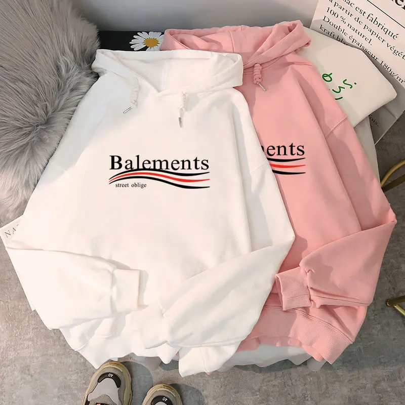 

Xiaomi Series Plus Velvet Padded Hooded Winter Sweater Letter CartoonSpring and Autumn Women's Thin Loose Hat Bf