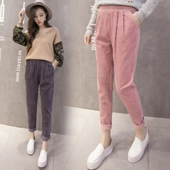 

Autumn Winter High Waist Corduroy Harem Pants Women Plus Size Loose Black Pants Women Long Plus Velvet Trousers Sweatpants