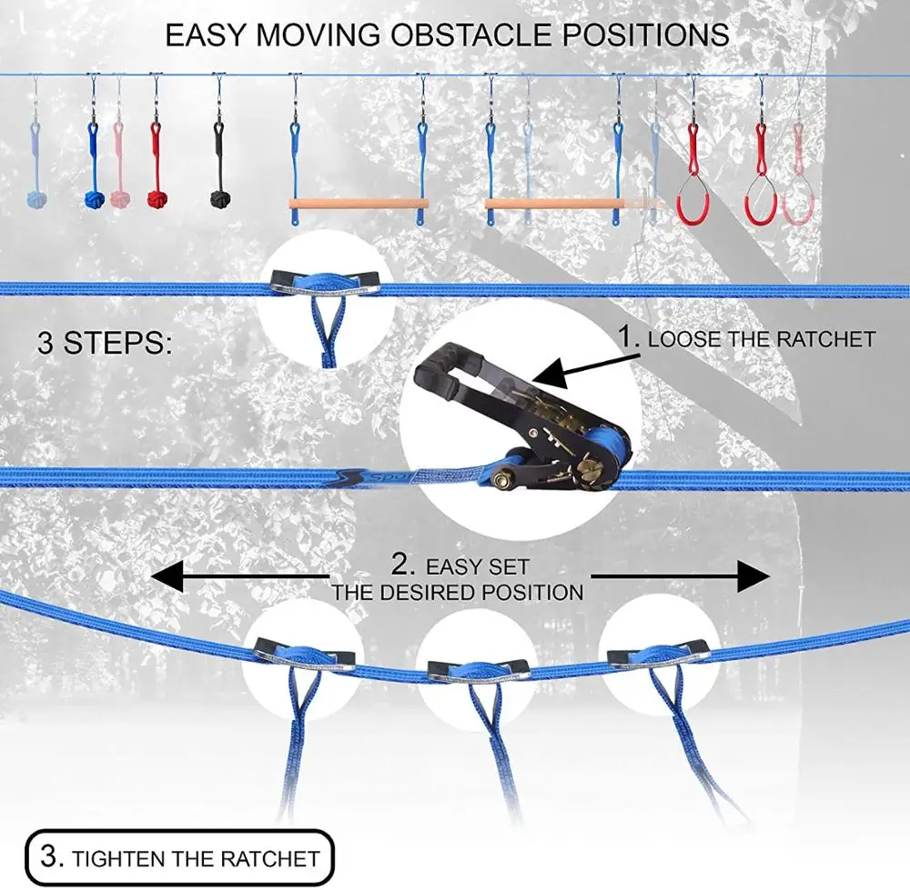 Ninja Line подвесное оборудование для обучения препятствий набор детей 15 м Slackline