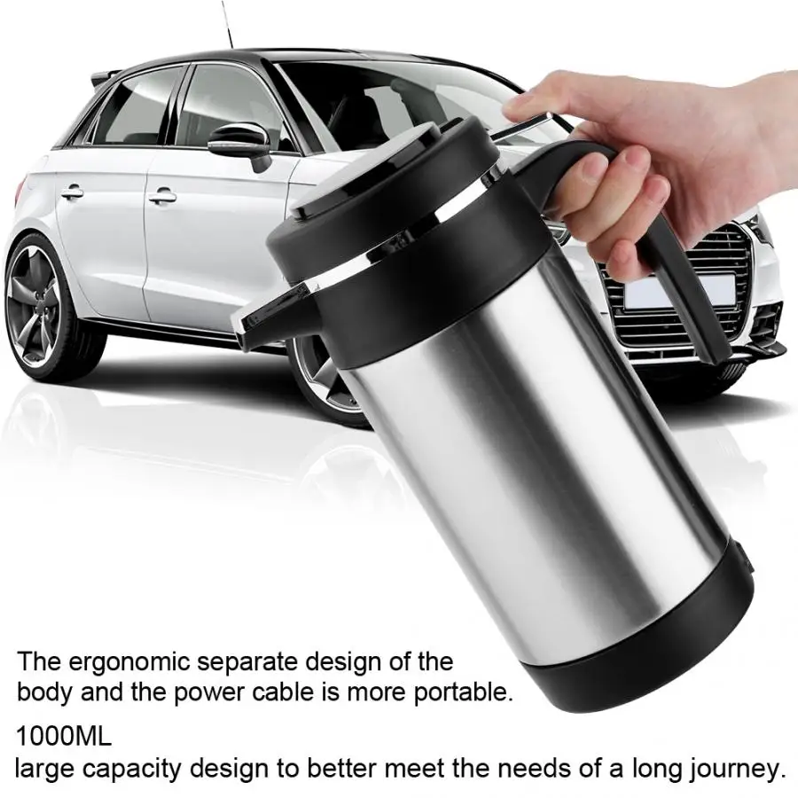 1000 мл Электрический чайник из нержавеющей стали, Автомобильный Электрический чайник, чашка для нагрева воды, кофе, чая, 12 В, 120 Вт, чашка для нагрева воды