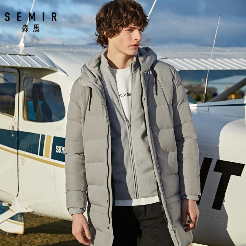 SEMIR мужская длинная хлопковая куртка новая зимняя Корейская версия Черная куртка с капюшоном теплое хлопковое пальто для взрослых