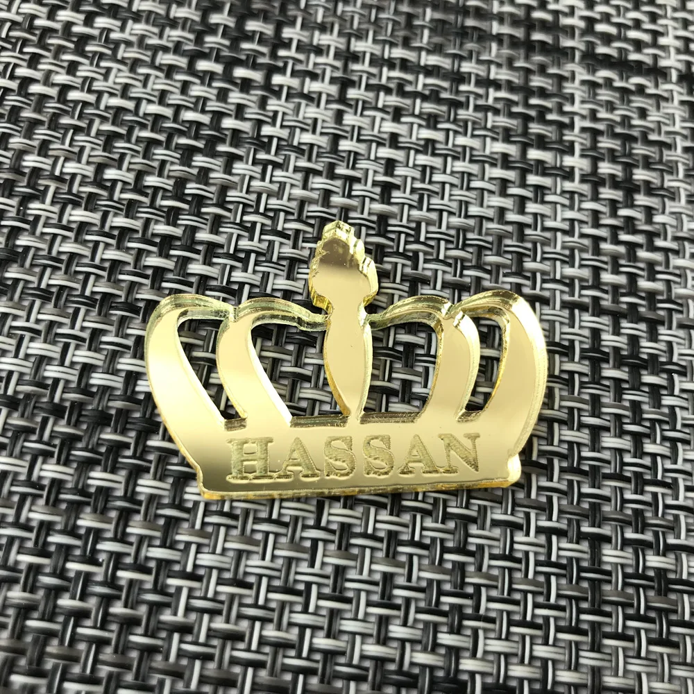 Personalized Acrylic Logo for Party Wedding Baby Shower，Custom Made Gold Acrylic Crown Mirror Tags, Engraved Chocolates Tags4