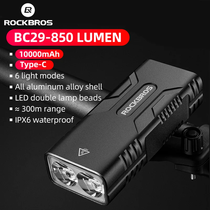 ROCKBROS Luce Bici Anteriore 1500 Lumen, Fanalino LED Per Bicicletta MTB, Set Luci Posteriore Anteriore, Impermeabile IPX6, 5 Modalità Di Illuminazione,Ricaricabile Type-C, Installazione Facile - Foto 5