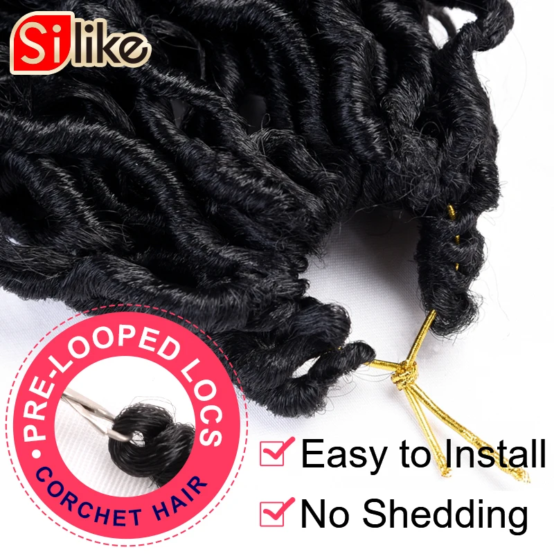Silike 14" Goddess Locs Crochet Hair Extensions Synthetic Twist Braids Hair Locks Crochet braids For Women 24 Strands