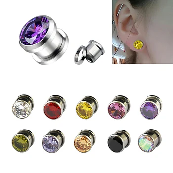 

1 Pair Cubic Zirconia Ear Plug Piercing Surgical Steel Tunnel Ear Plugs Gauges Earrings Stretching Expander Piercings Jewelry