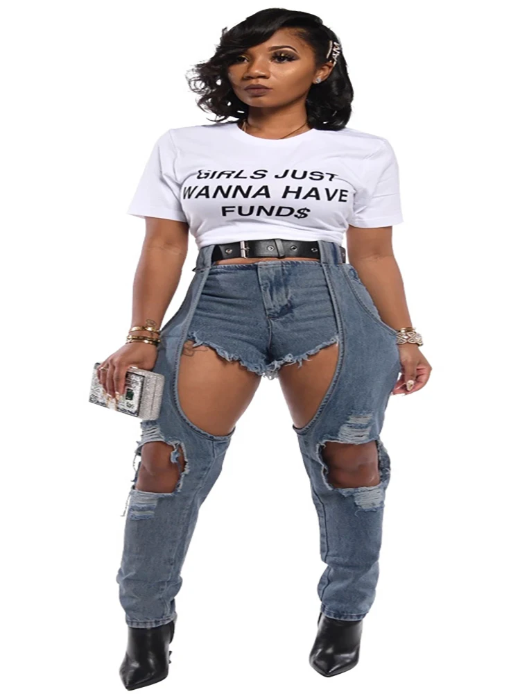 

Spot Wy6642 Cross-Border Women's European and American Fashion Hole Length Stitching Jeans