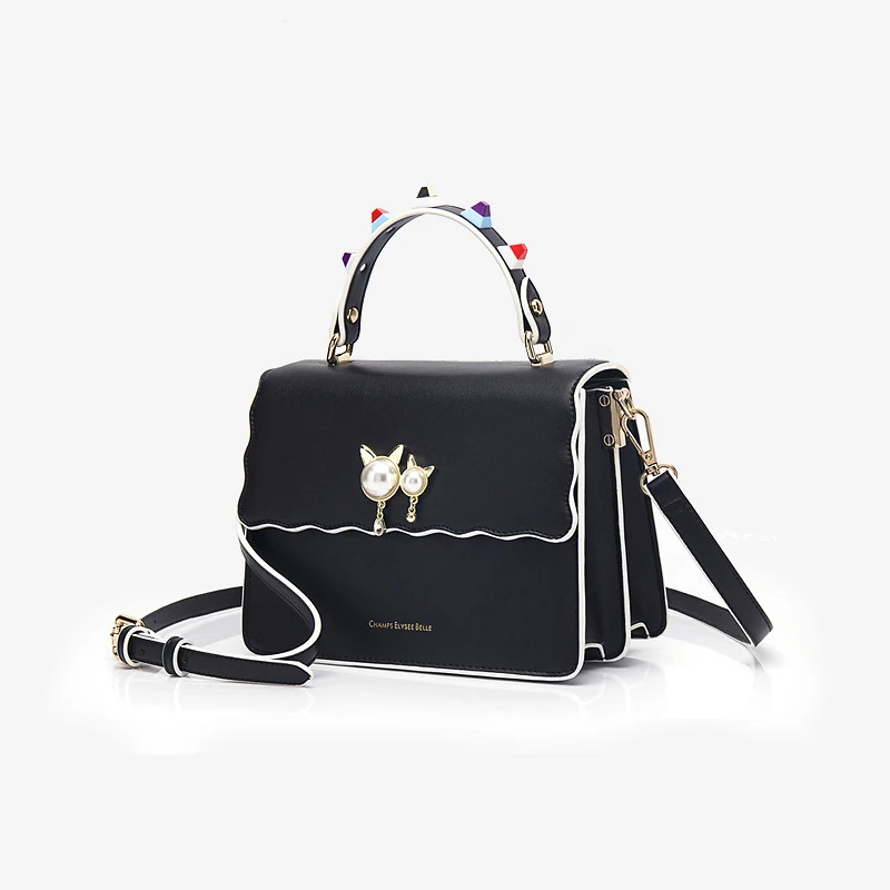 

2019 FASHION Solid Color Rivet Diagonal Portable Dual Purpose Package Sweet Lady Kitty Lock Catch Girl Student ladies hand bags