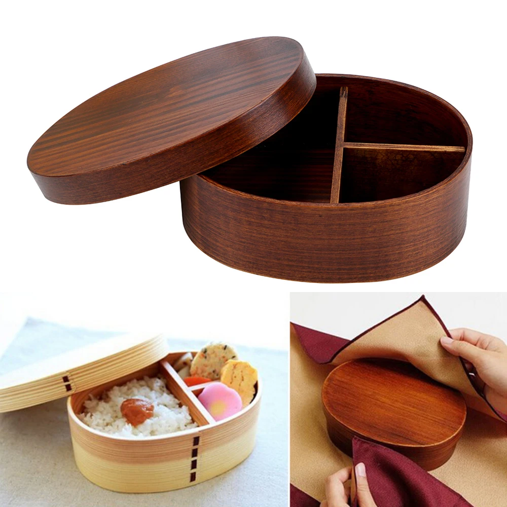 

NICEYARD Kitchen Tools Japanese Style Home Supplies Picnic Bento Boxes Wood Lunch Box Portable 1 Layer 3 Grids Food Container