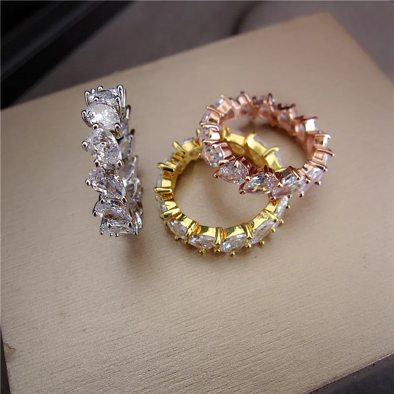 Водопада Мода AAA кубический цирконий каплевидные камни Кольцо медь базовый