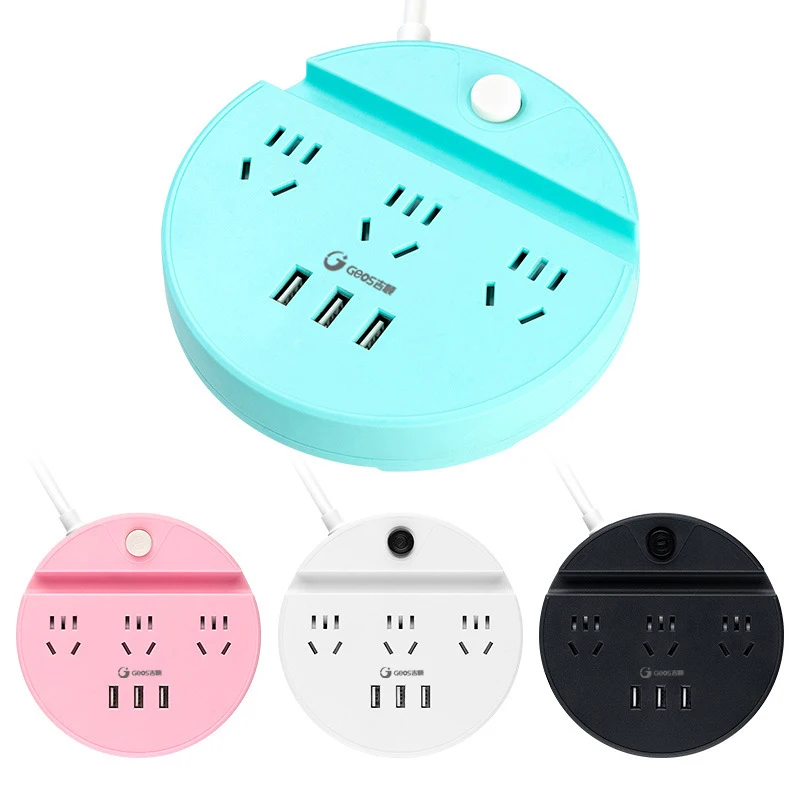 

Portable USB Travel Extension Cord Universal Electrical Plug Socket 3 AC Outlets 3 USB Charging Port with Phone Holder