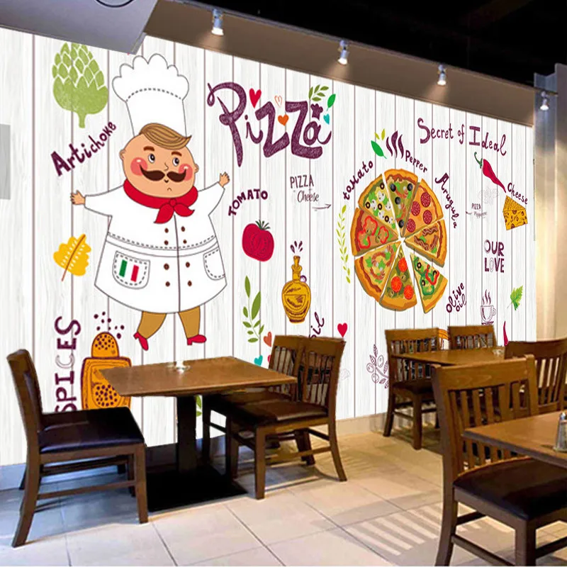 Custom Cartoon Creative Pizza Shop Fast Food Ristorante Carta Da Parati 3D Pizza Store Snack Bar Murale Carta Da Parati Papel De Parede 3D